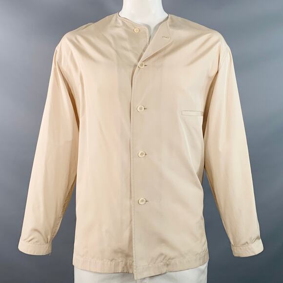 LEMAIRE Size 48 Beige Viscose Collarless One Pocket Long Sleeve Shirt - Picture 1 of 8